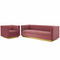 Sanguine Vertical Channel Tufted Upholstered Performance Velvet Sofa and Armchair Set, Velvet, Pink, 19352