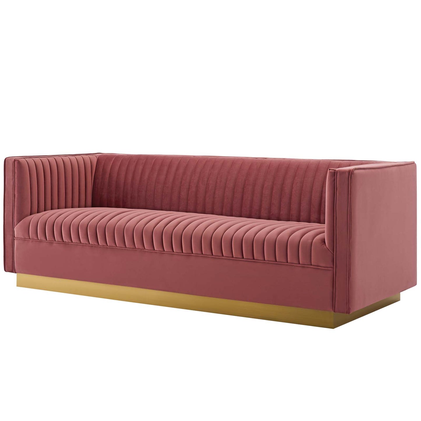 Sanguine 3 Piece Vertical Channel Tufted Upholstered Performance Velvet Set, Velvet, Pink, 19355