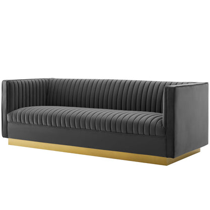 Sanguine 3 Piece Vertical Channel Tufted Upholstered Performance Velvet Set, Velvet, Grey Gray, 19356