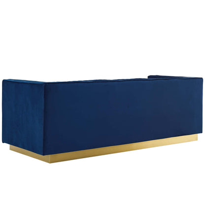 Sanguine 3 Piece Vertical Channel Tufted Upholstered Performance Velvet Set, Velvet, Blue Navy, 19357