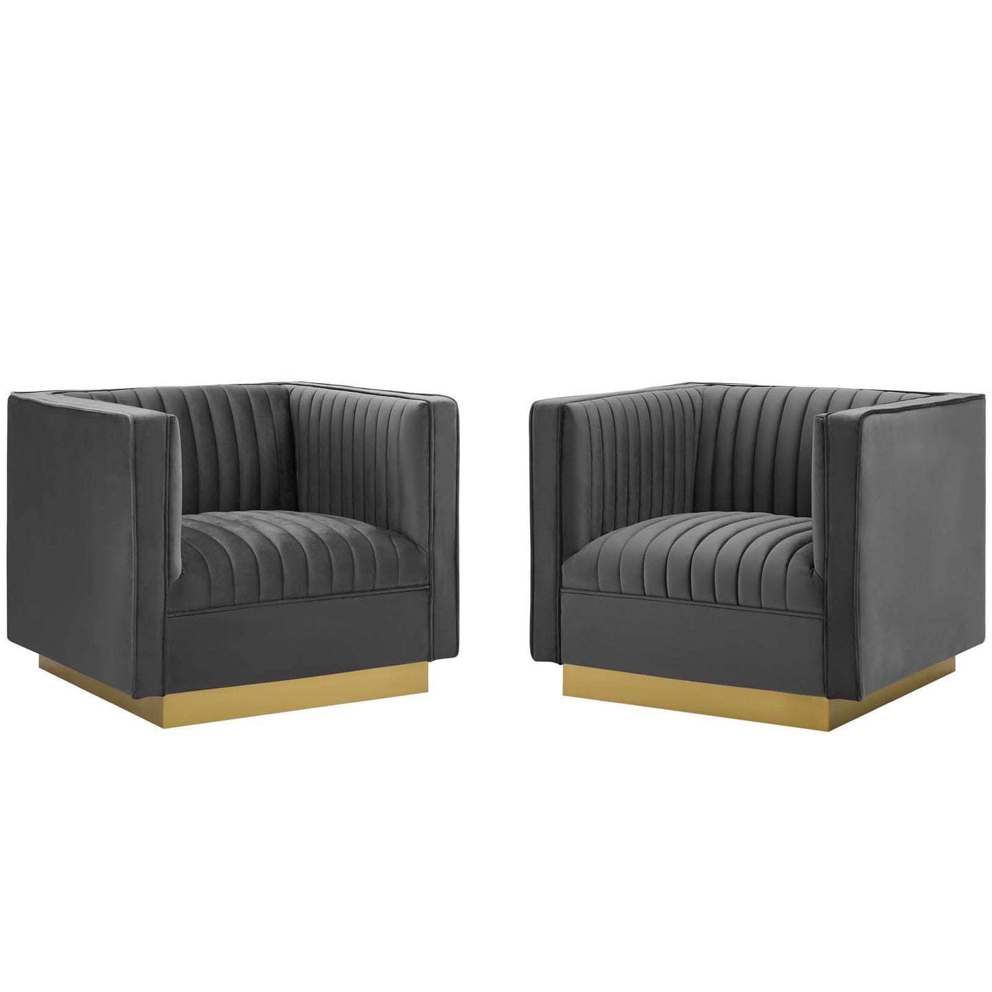 Sanguine Vertical Channel Tufted Upholstered Performance Velvet Armchair Set of 2, Velvet, Grey Gray, 19359