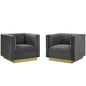 Sanguine Vertical Channel Tufted Upholstered Performance Velvet Armchair Set of 2, Velvet, Grey Gray, 19359