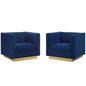 Sanguine Vertical Channel Tufted Upholstered Performance Velvet Armchair Set of 2, Velvet, Blue Navy, 19360