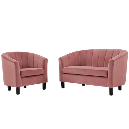 Prospect Channel Tufted Performance Velvet Loveseat and Armchair Set, Velvet, Pink, 19361