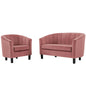 Prospect Channel Tufted Performance Velvet Loveseat and Armchair Set, Velvet, Pink, 19361
