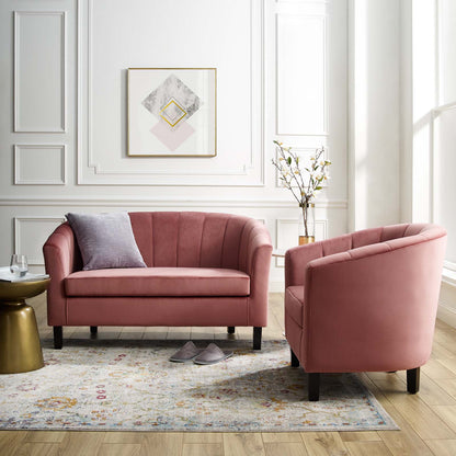 Prospect Channel Tufted Performance Velvet Loveseat and Armchair Set, Velvet, Pink, 19361