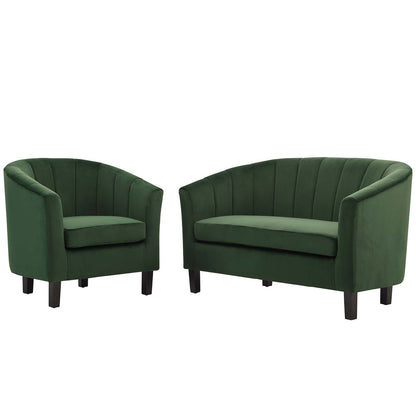 Prospect Channel Tufted Performance Velvet Loveseat and Armchair Set, Velvet, Green, 19362
