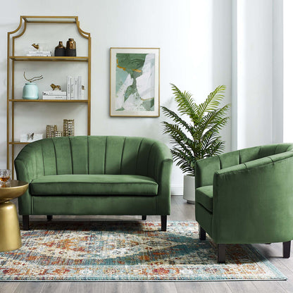 Prospect Channel Tufted Performance Velvet Loveseat and Armchair Set, Velvet, Green, 19362