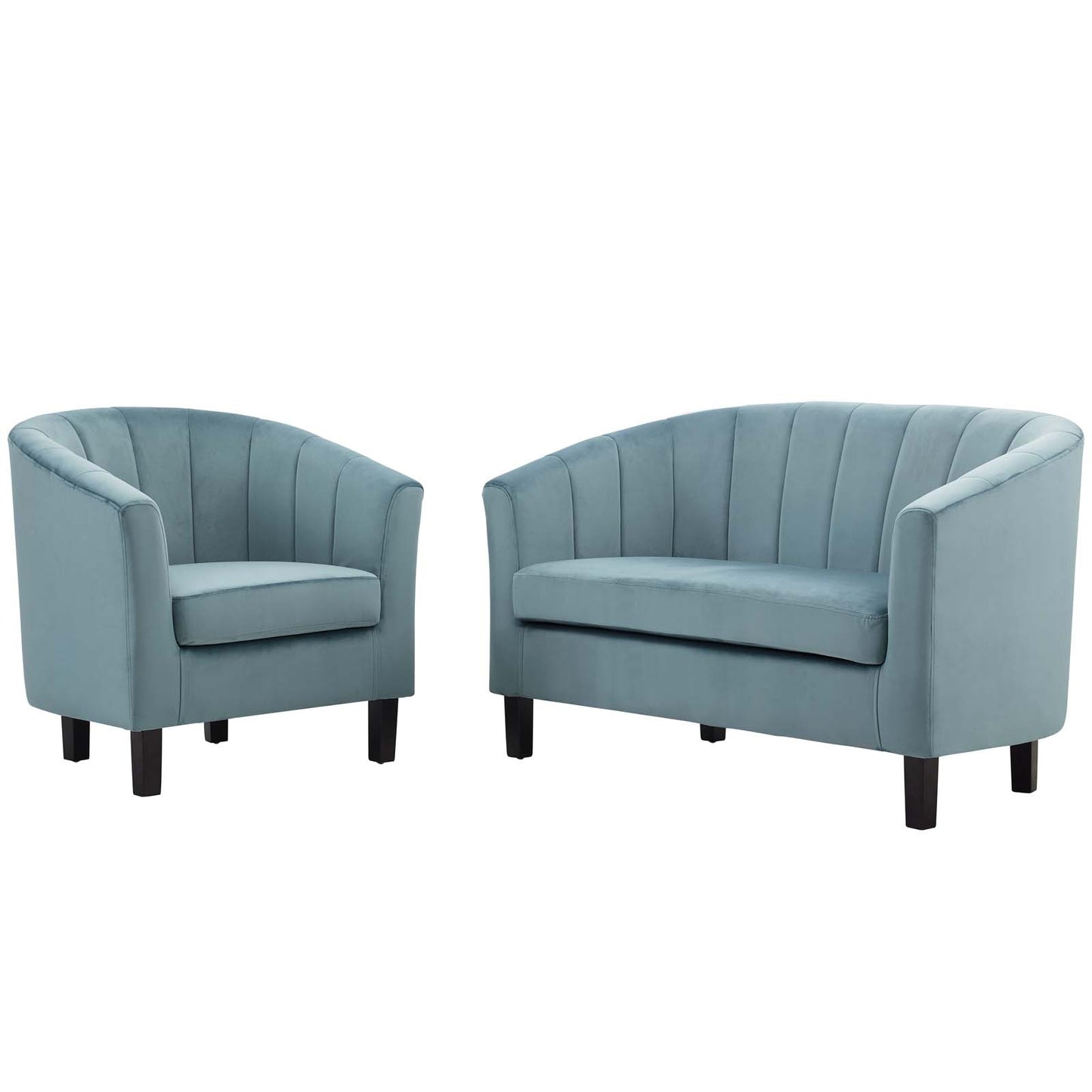 Prospect Channel Tufted Performance Velvet Loveseat and Armchair Set, Velvet, Light Blue, 19364