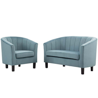 Prospect Channel Tufted Performance Velvet Loveseat and Armchair Set, Velvet, Light Blue, 19364