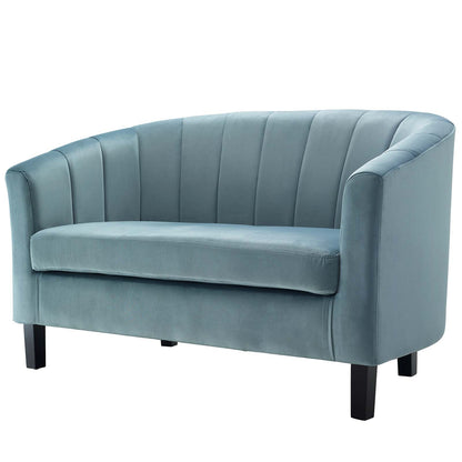 Prospect Channel Tufted Performance Velvet Loveseat and Armchair Set, Velvet, Light Blue, 19364