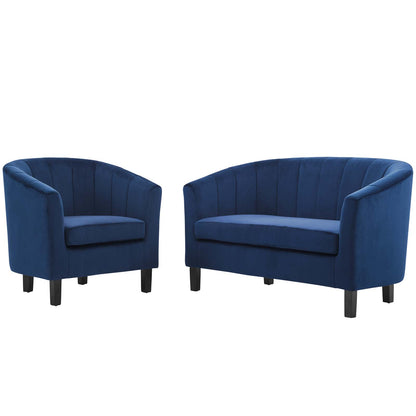 Prospect Channel Tufted Performance Velvet Loveseat and Armchair Set, Velvet, Blue Navy, 19365