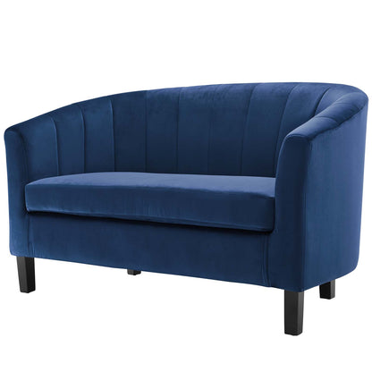 Prospect Channel Tufted Performance Velvet Loveseat and Armchair Set, Velvet, Blue Navy, 19365