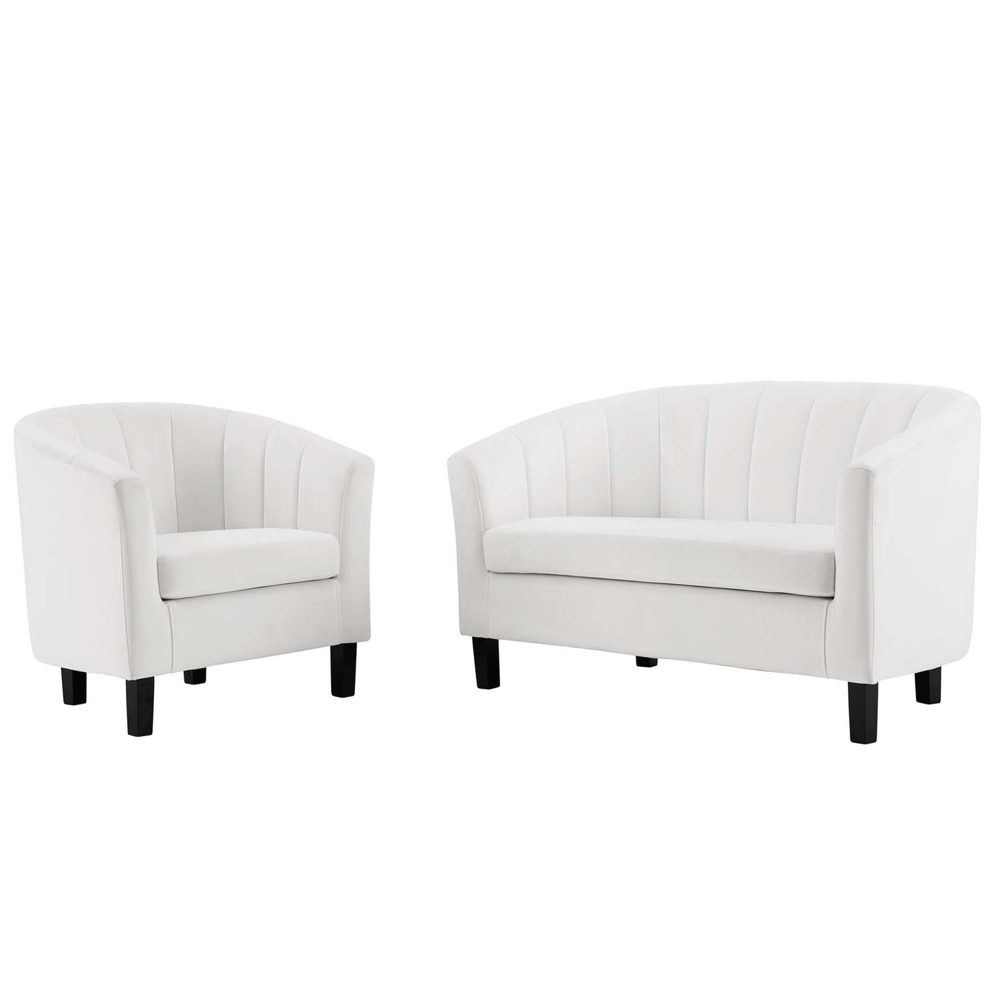 Prospect Channel Tufted Performance Velvet Loveseat and Armchair Set, Velvet, White, 19367