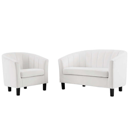 Prospect Channel Tufted Performance Velvet Loveseat and Armchair Set, Velvet, White, 19367