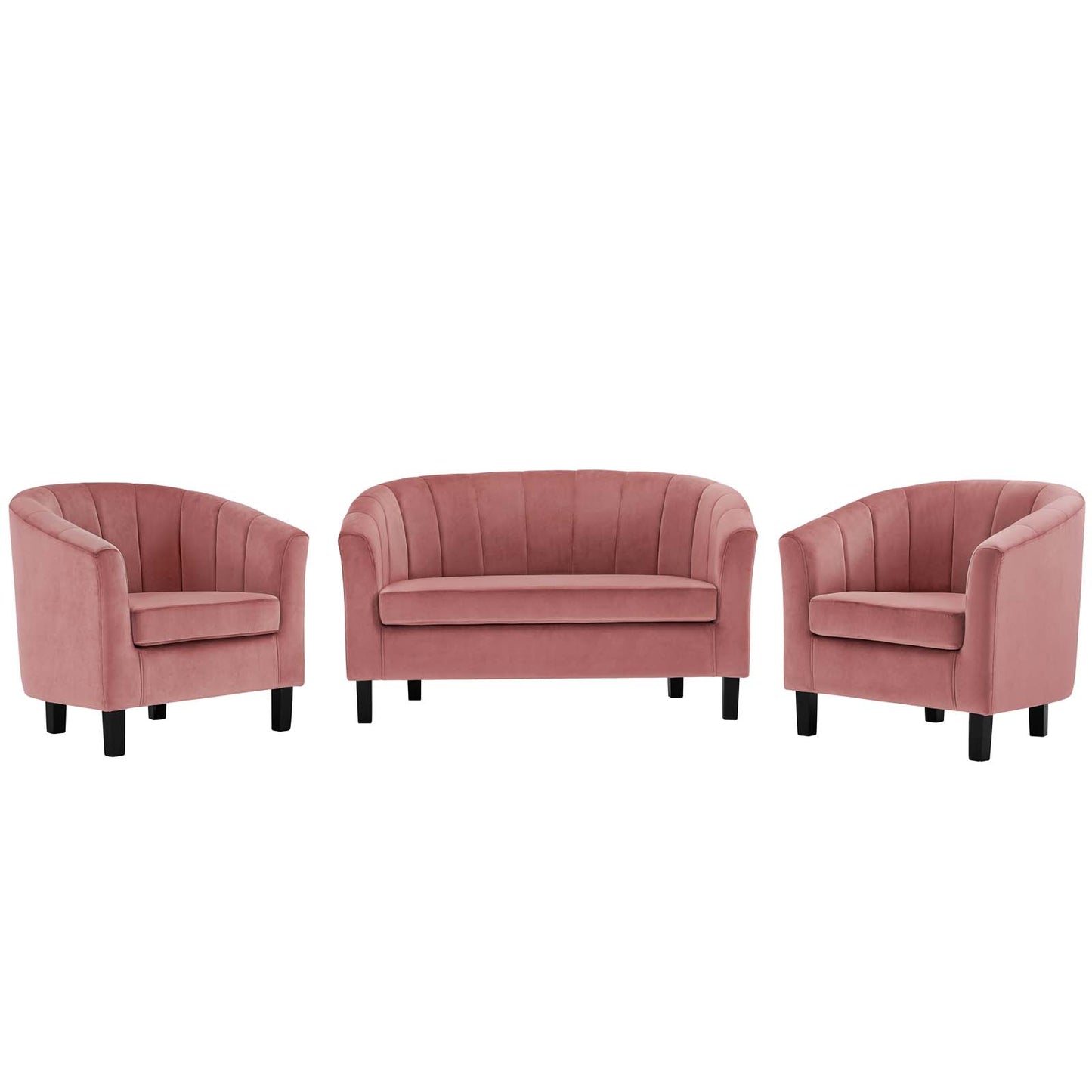 Prospect Channel Tufted 3 Piece Performance Velvet Set, Velvet, Pink, 19368