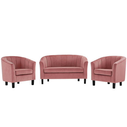 Prospect Channel Tufted 3 Piece Performance Velvet Set, Velvet, Pink, 19368