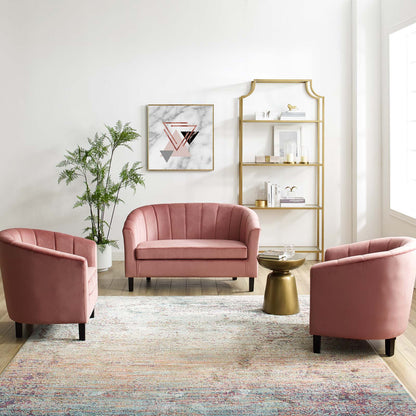 Prospect Channel Tufted 3 Piece Performance Velvet Set, Velvet, Pink, 19368
