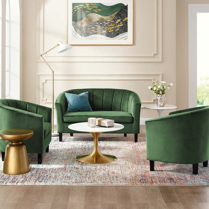 Prospect Channel Tufted 3 Piece Performance Velvet Set, Velvet, Green, 19369