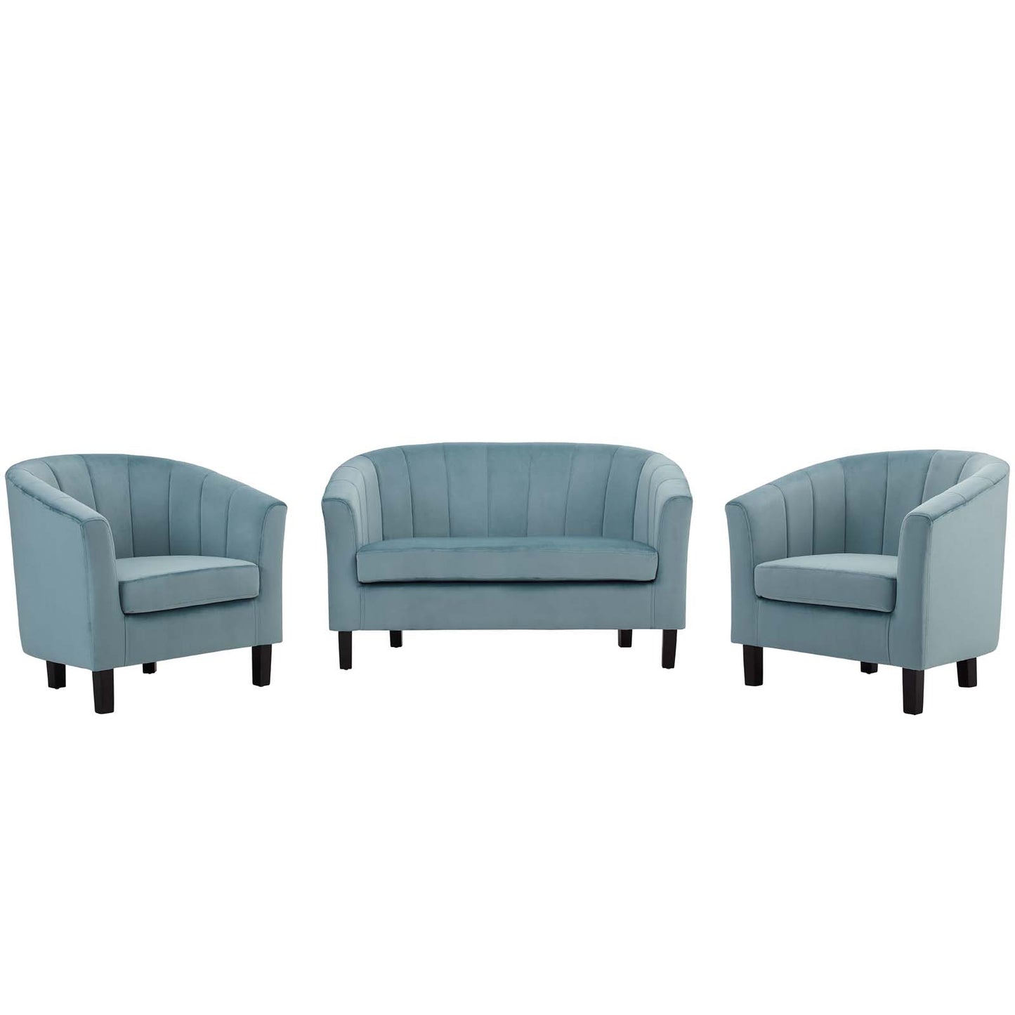Prospect Channel Tufted 3 Piece Performance Velvet Set, Velvet, Light Blue, 19371