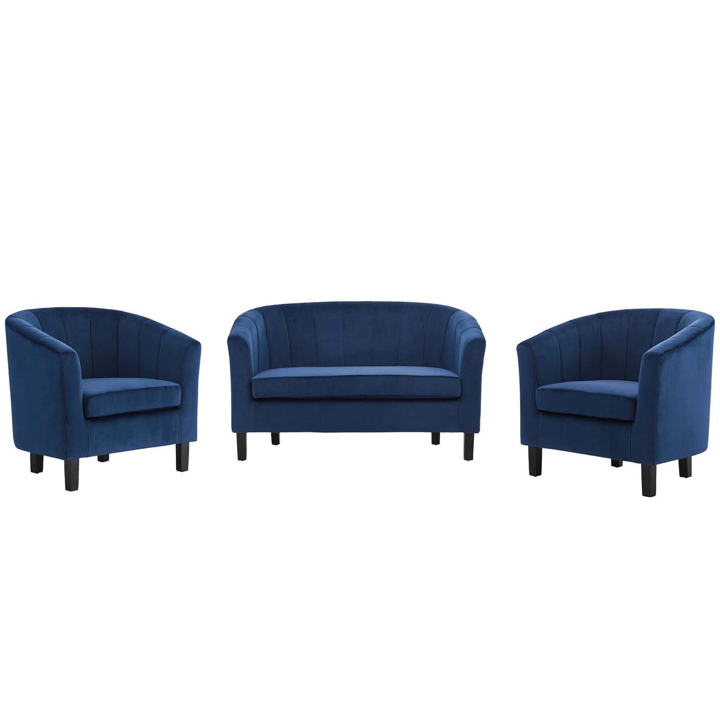 Prospect Channel Tufted 3 Piece Performance Velvet Set, Velvet, Blue Navy, 19372