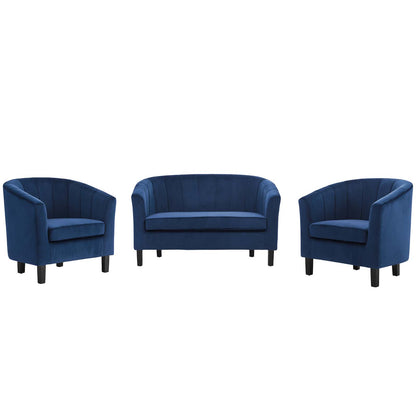 Prospect Channel Tufted 3 Piece Performance Velvet Set, Velvet, Blue Navy, 19372