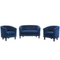 Prospect Channel Tufted 3 Piece Performance Velvet Set, Velvet, Blue Navy, 19372