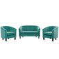 Prospect Channel Tufted 3 Piece Performance Velvet Set, Velvet, Teal Blue, 19373