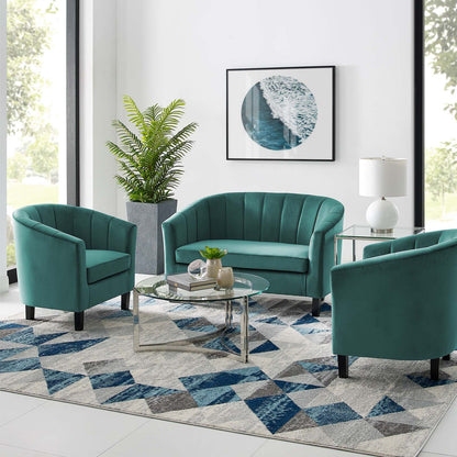 Prospect Channel Tufted 3 Piece Performance Velvet Set, Velvet, Teal Blue, 19373