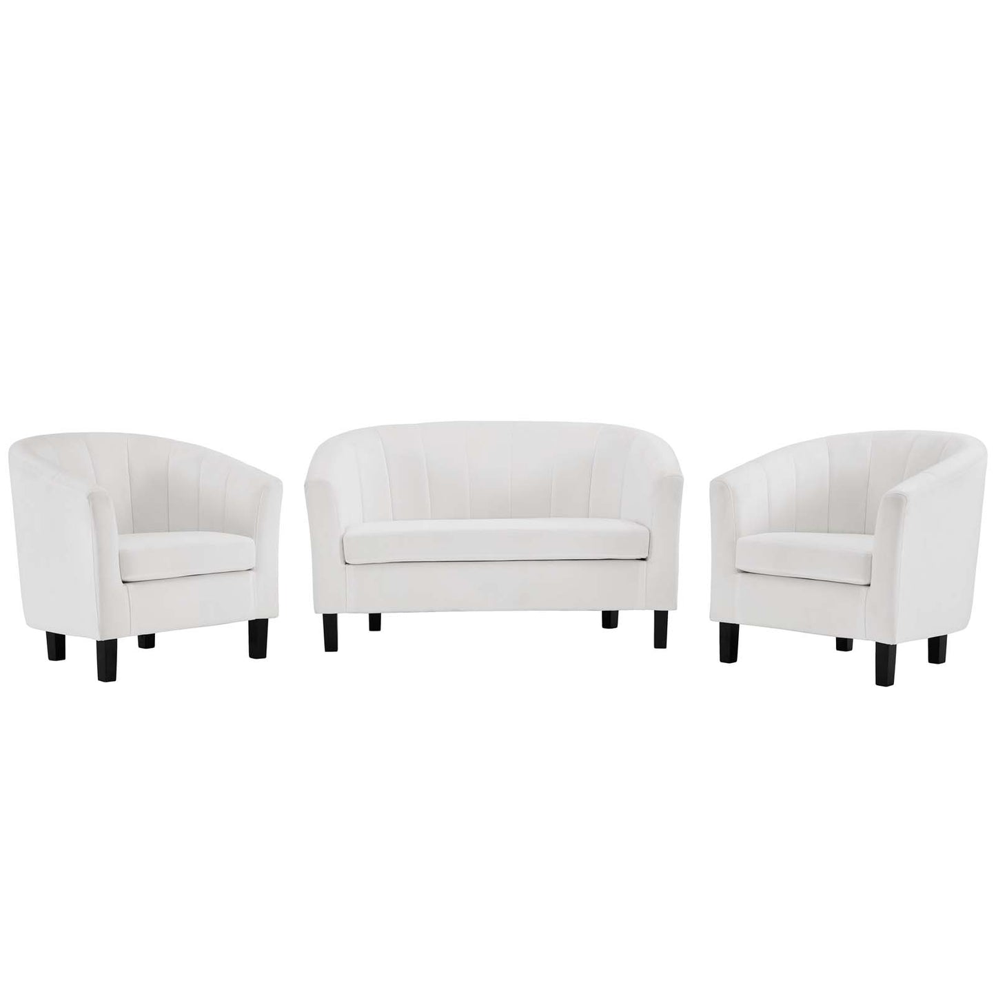 Prospect Channel Tufted 3 Piece Performance Velvet Set, Velvet, White, 19374
