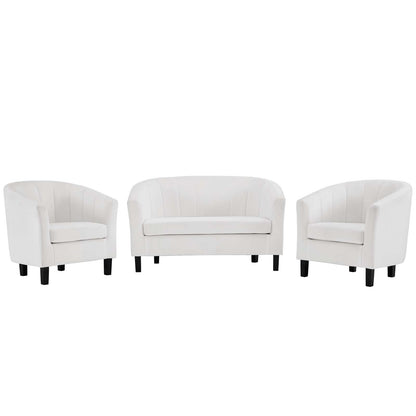 Prospect Channel Tufted 3 Piece Performance Velvet Set, Velvet, White, 19374