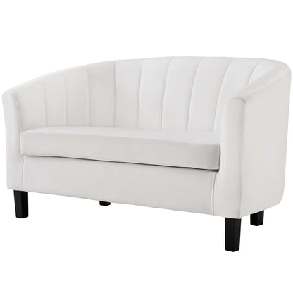 Prospect Channel Tufted 3 Piece Performance Velvet Set, Velvet, White, 19374