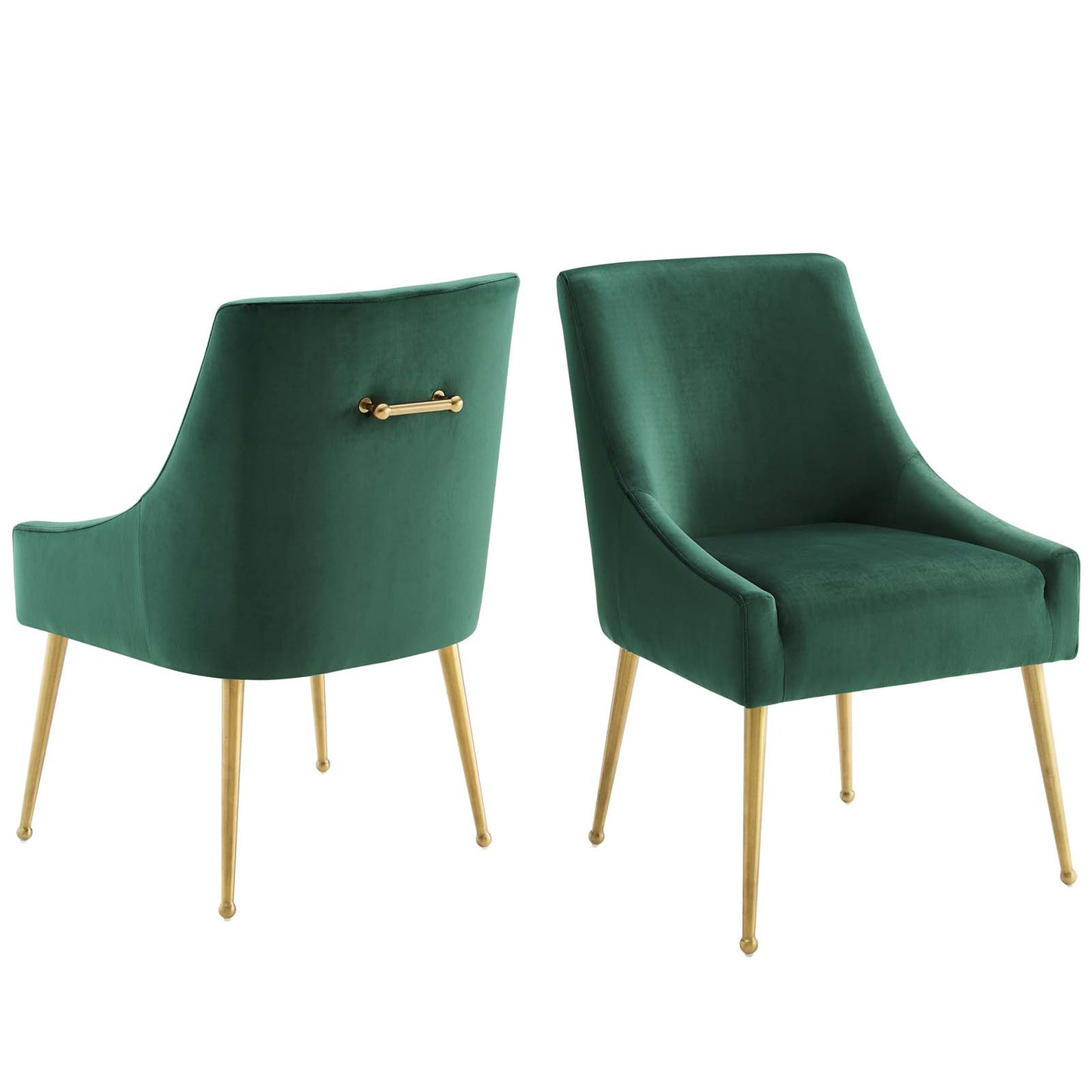 Discern Upholstered Performance Velvet Dining Chair Set of 2, Velvet, Metal Steel, Green, 19375