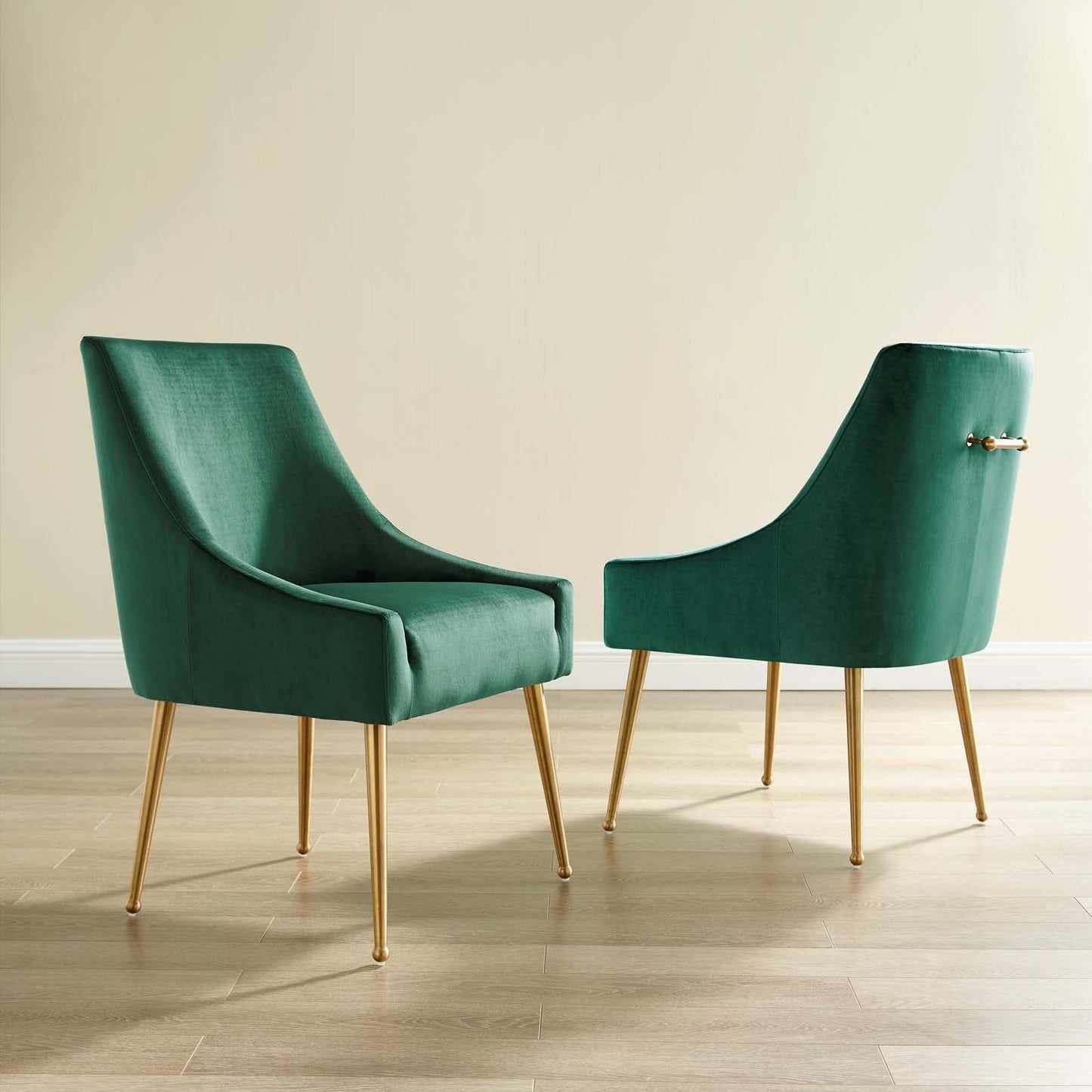 Discern Upholstered Performance Velvet Dining Chair Set of 2, Velvet, Metal Steel, Green, 19375
