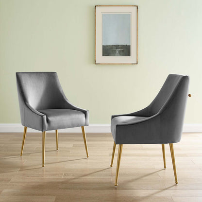 Discern Upholstered Performance Velvet Dining Chair Set of 2, Velvet, Metal Steel, Grey Gray, 19376