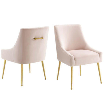 Discern Upholstered Performance Velvet Dining Chair Set of 2, Velvet, Metal Steel, Pink, 19379