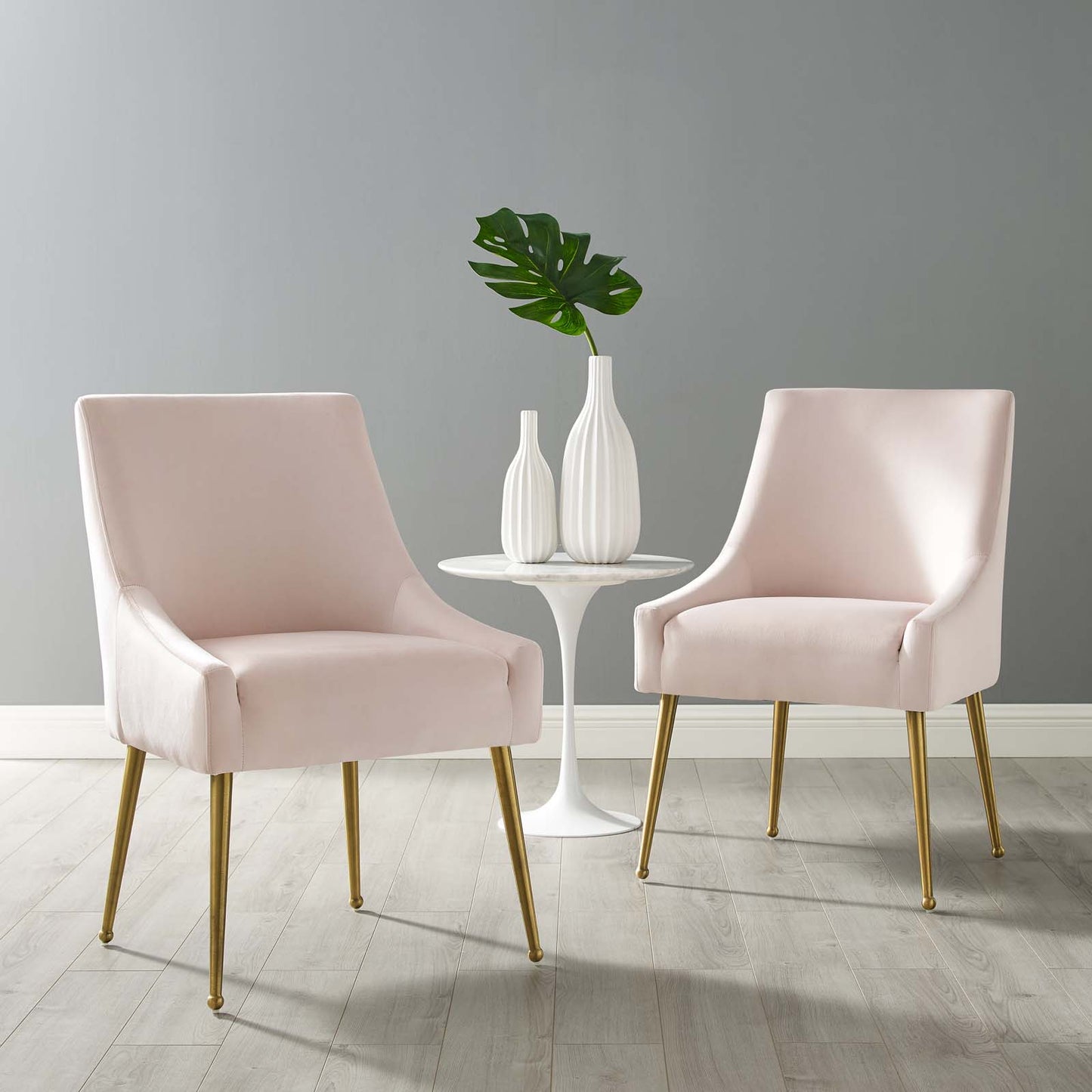 Discern Upholstered Performance Velvet Dining Chair Set of 2, Velvet, Metal Steel, Pink, 19379