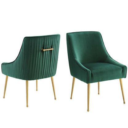 Discern Pleated Back Upholstered Performance Velvet Dining Chair Set of 2, Velvet, Metal Steel, Green, 19380