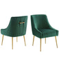 Discern Pleated Back Upholstered Performance Velvet Dining Chair Set of 2, Velvet, Metal Steel, Green, 19380