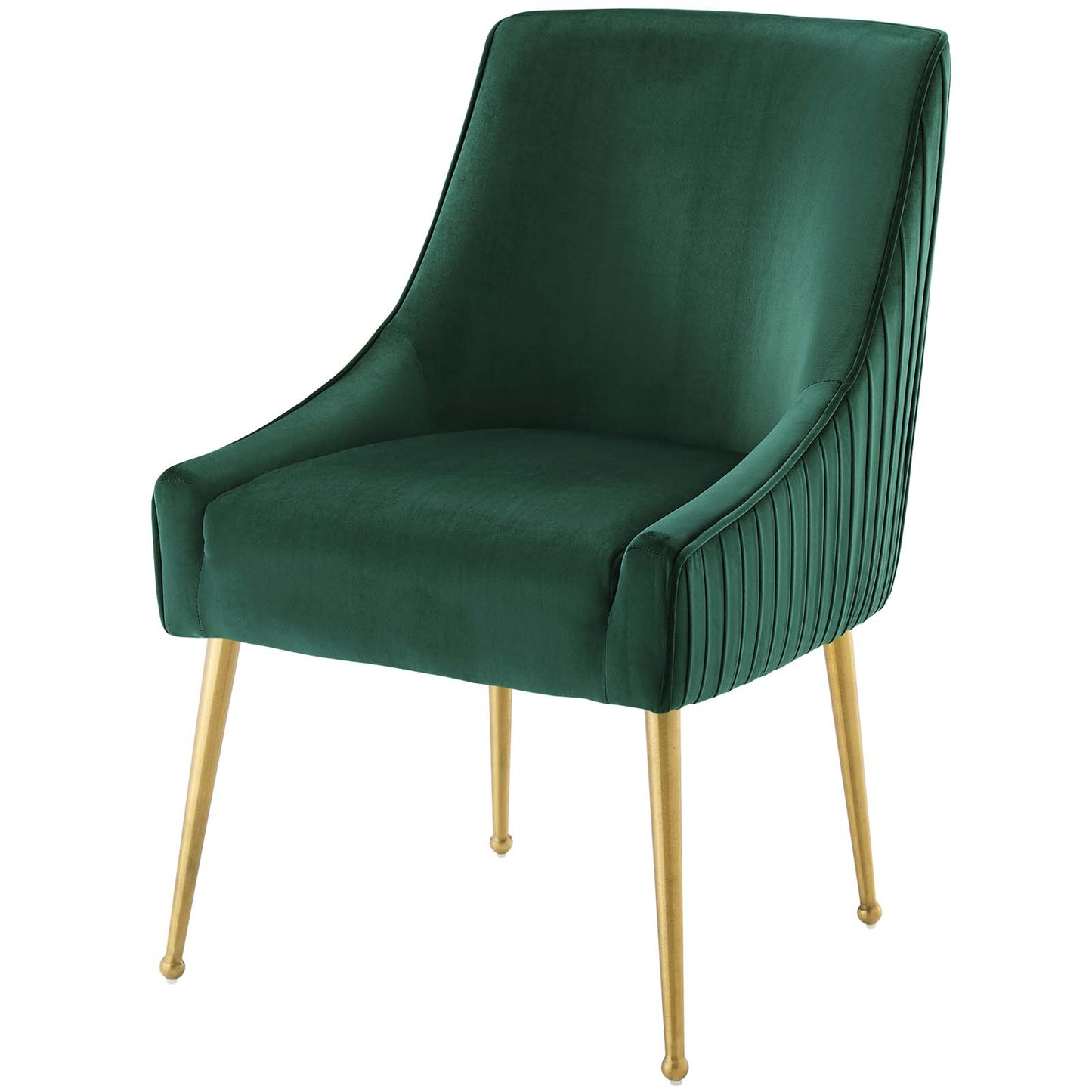 Discern Pleated Back Upholstered Performance Velvet Dining Chair Set of 2, Velvet, Metal Steel, Green, 19380