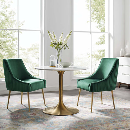 Discern Pleated Back Upholstered Performance Velvet Dining Chair Set of 2, Velvet, Metal Steel, Green, 19380