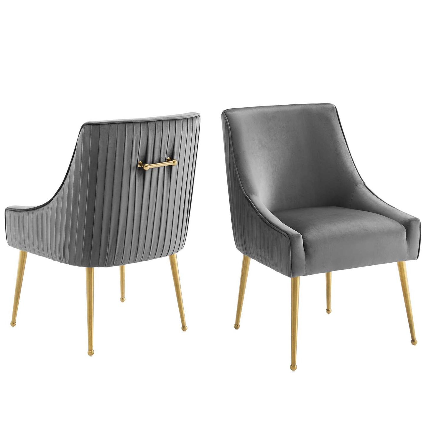 Discern Pleated Back Upholstered Performance Velvet Dining Chair Set of 2, Velvet, Metal Steel, Grey Gray, 19381