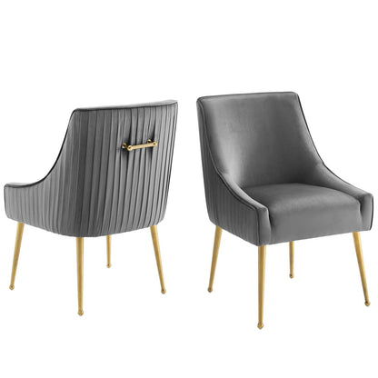 Discern Pleated Back Upholstered Performance Velvet Dining Chair Set of 2, Velvet, Metal Steel, Grey Gray, 19381
