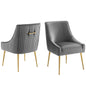 Discern Pleated Back Upholstered Performance Velvet Dining Chair Set of 2, Velvet, Metal Steel, Grey Gray, 19381