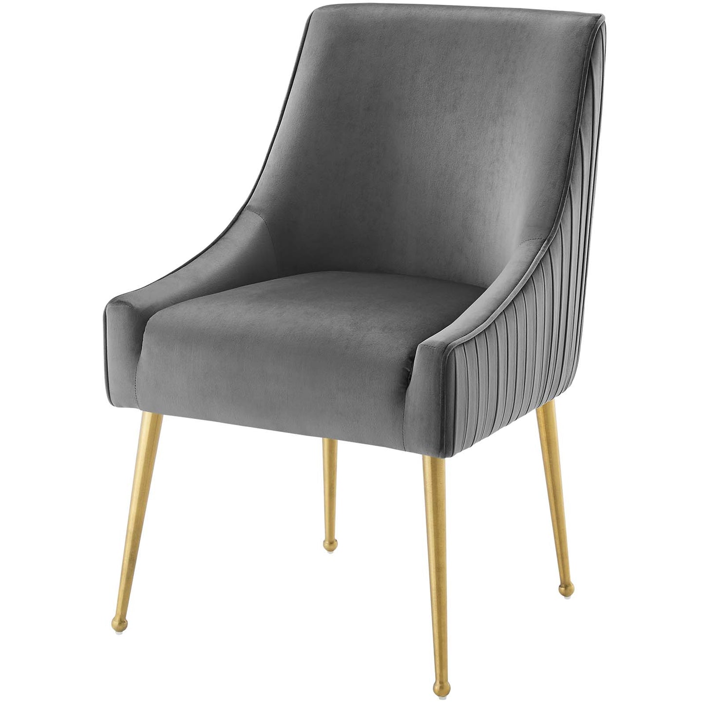Discern Pleated Back Upholstered Performance Velvet Dining Chair Set of 2, Velvet, Metal Steel, Grey Gray, 19381