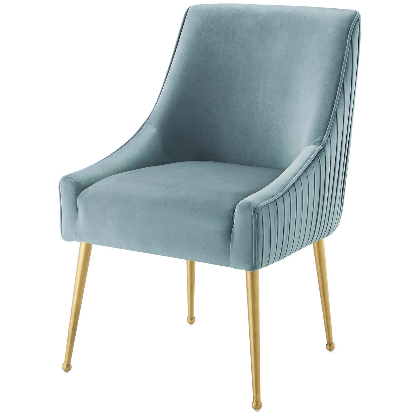 Discern Pleated Back Upholstered Performance Velvet Dining Chair Set of 2, Velvet, Metal Steel, Light Blue, 19382