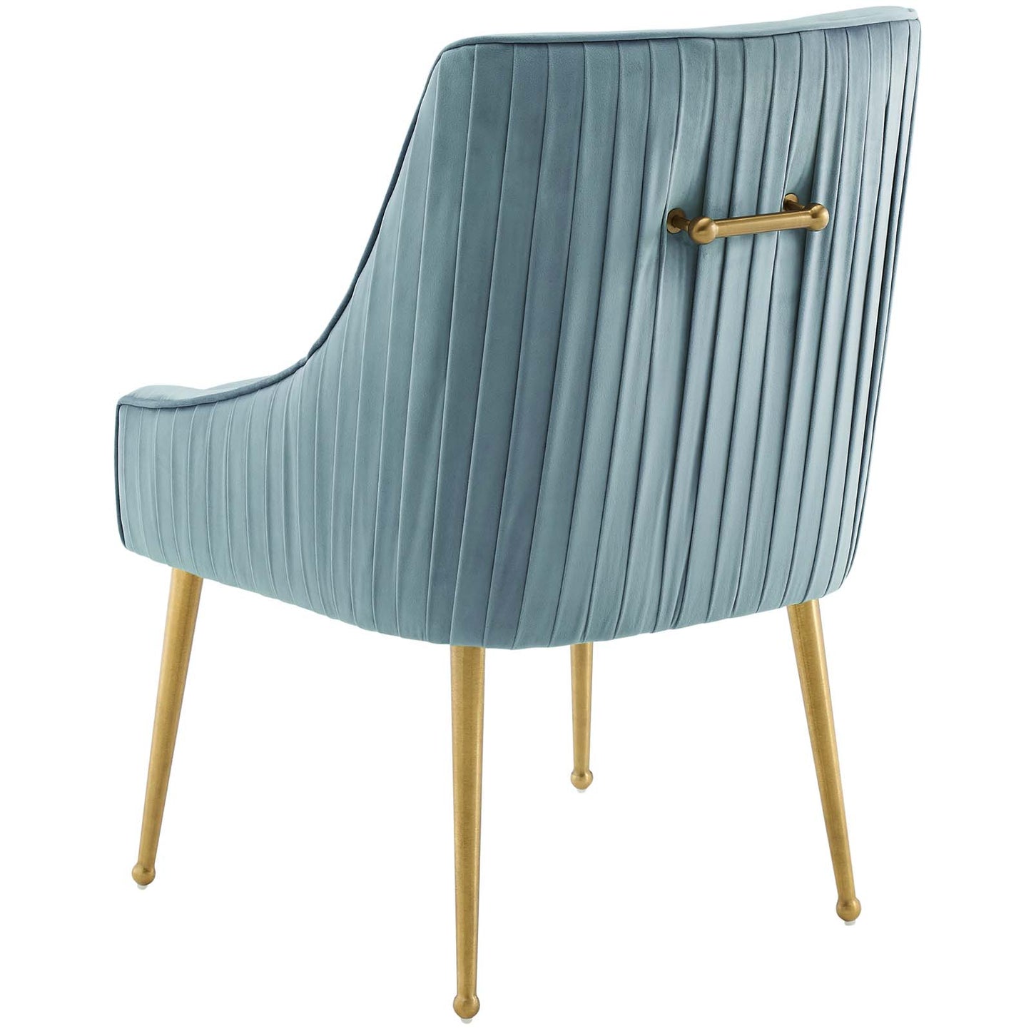 Discern Pleated Back Upholstered Performance Velvet Dining Chair Set of 2, Velvet, Metal Steel, Light Blue, 19382