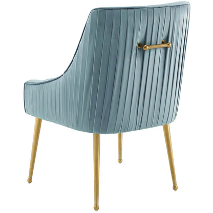 Discern Pleated Back Upholstered Performance Velvet Dining Chair Set of 2, Velvet, Metal Steel, Light Blue, 19382