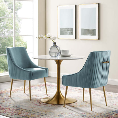 Discern Pleated Back Upholstered Performance Velvet Dining Chair Set of 2, Velvet, Metal Steel, Light Blue, 19382