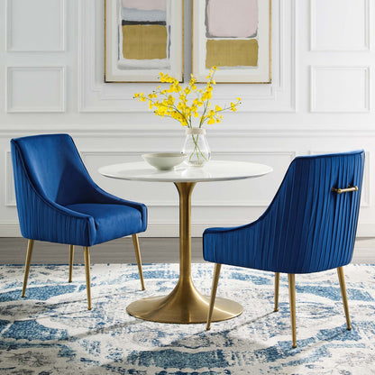 Discern Pleated Back Upholstered Performance Velvet Dining Chair Set of 2, Velvet, Metal Steel, Blue Navy, 19383